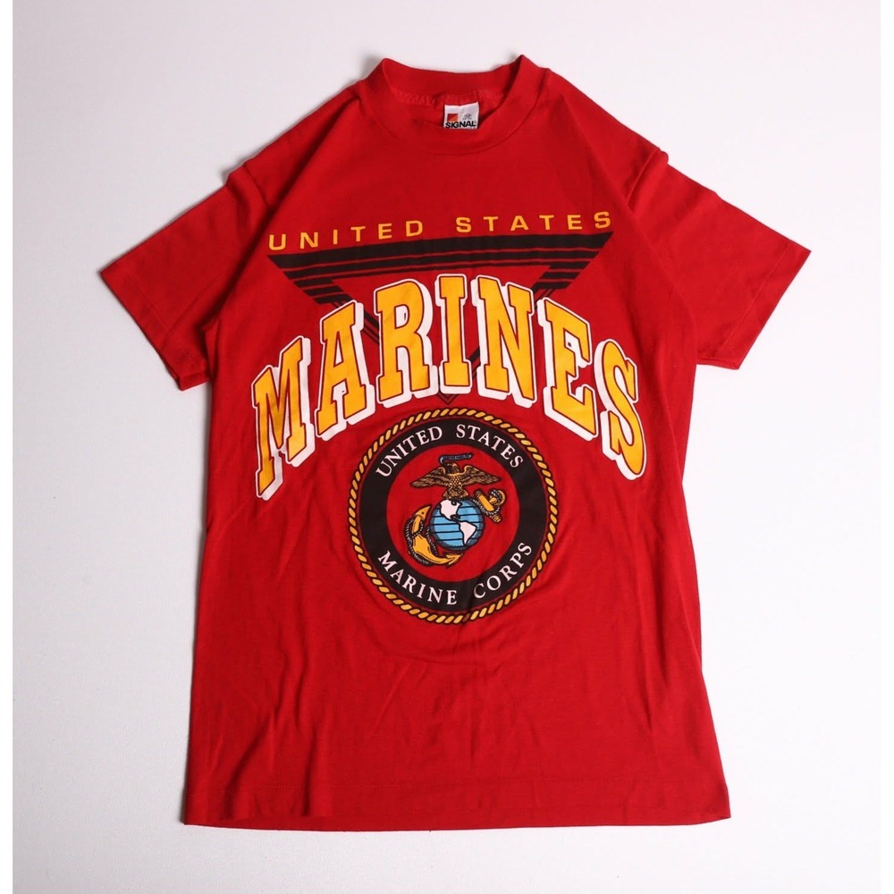 Vintage Signal US Marines T-Shirt Red USMC Graphic Tee Made in USA Size M 38-40